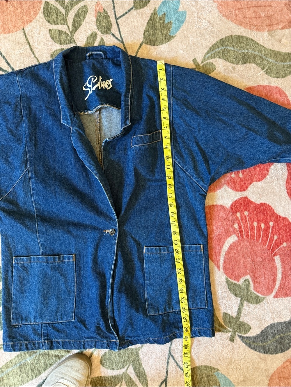 S. Blues Denim Chore Jacket Blazer 3/4 Sleeve Pockets Roll Cuff - Picture 9 of 10